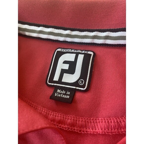 Foot Joy FJ Polo Shirt Sz L Deep Pink Design White Stripe Short Sleeve Golf Logo - Picture 5 of 7